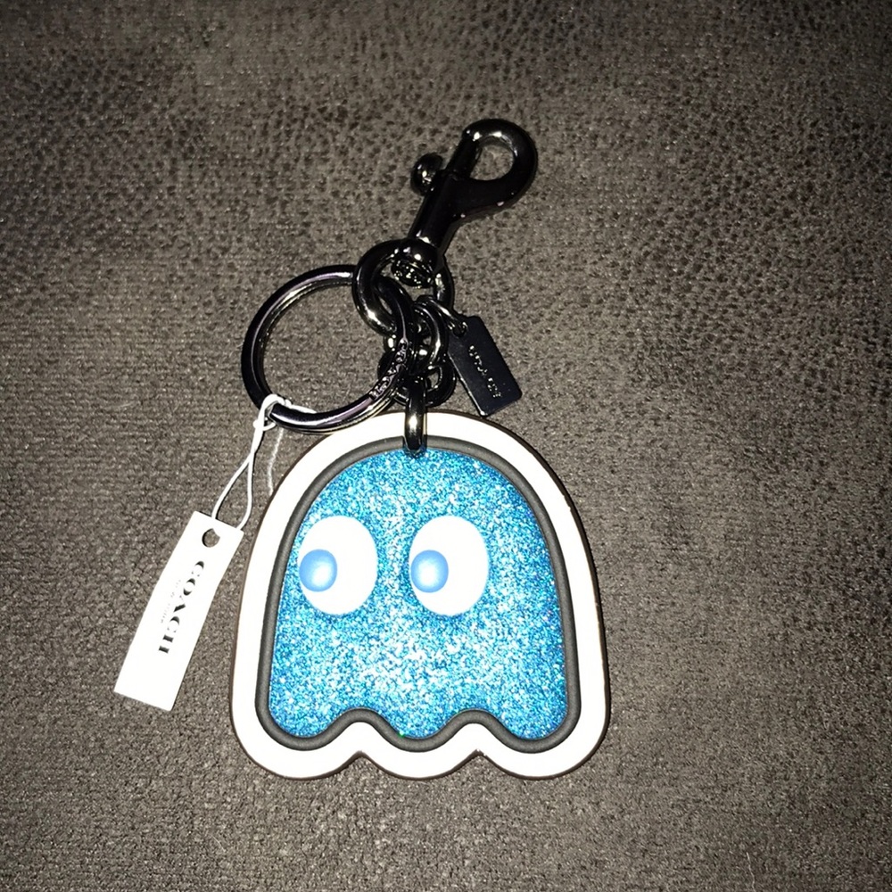 Blue glitter pac man key chain